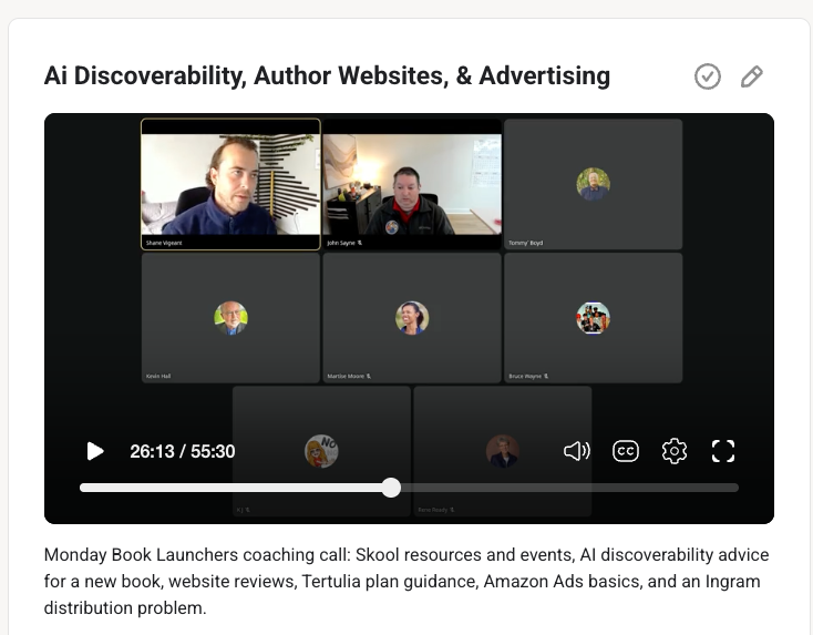 A Monday Book Launchers coaching call on AI discoverability, author websites and advertising